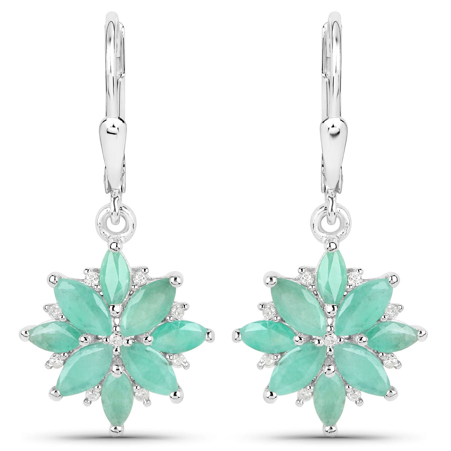 2.92 Carat Genuine Emerald and White Diamond .925 Sterling Silver Earrings Bids.com