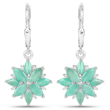 2.92 Carat Genuine Emerald and White Diamond .925 Sterling Silver Earrings Bids.com