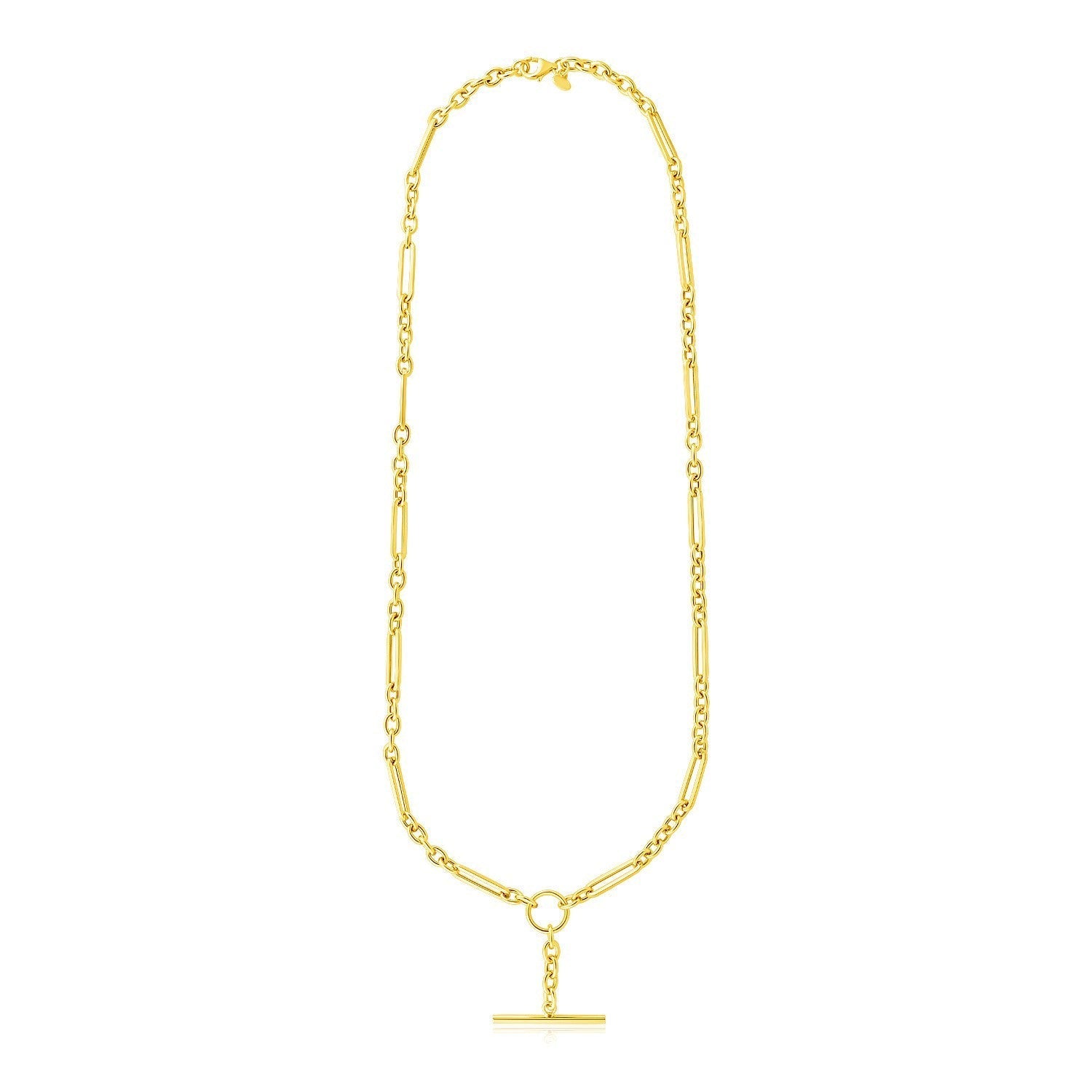 14k Yellow Gold Alternating Oval and Round Chain Necklace with Toggle Bids.com