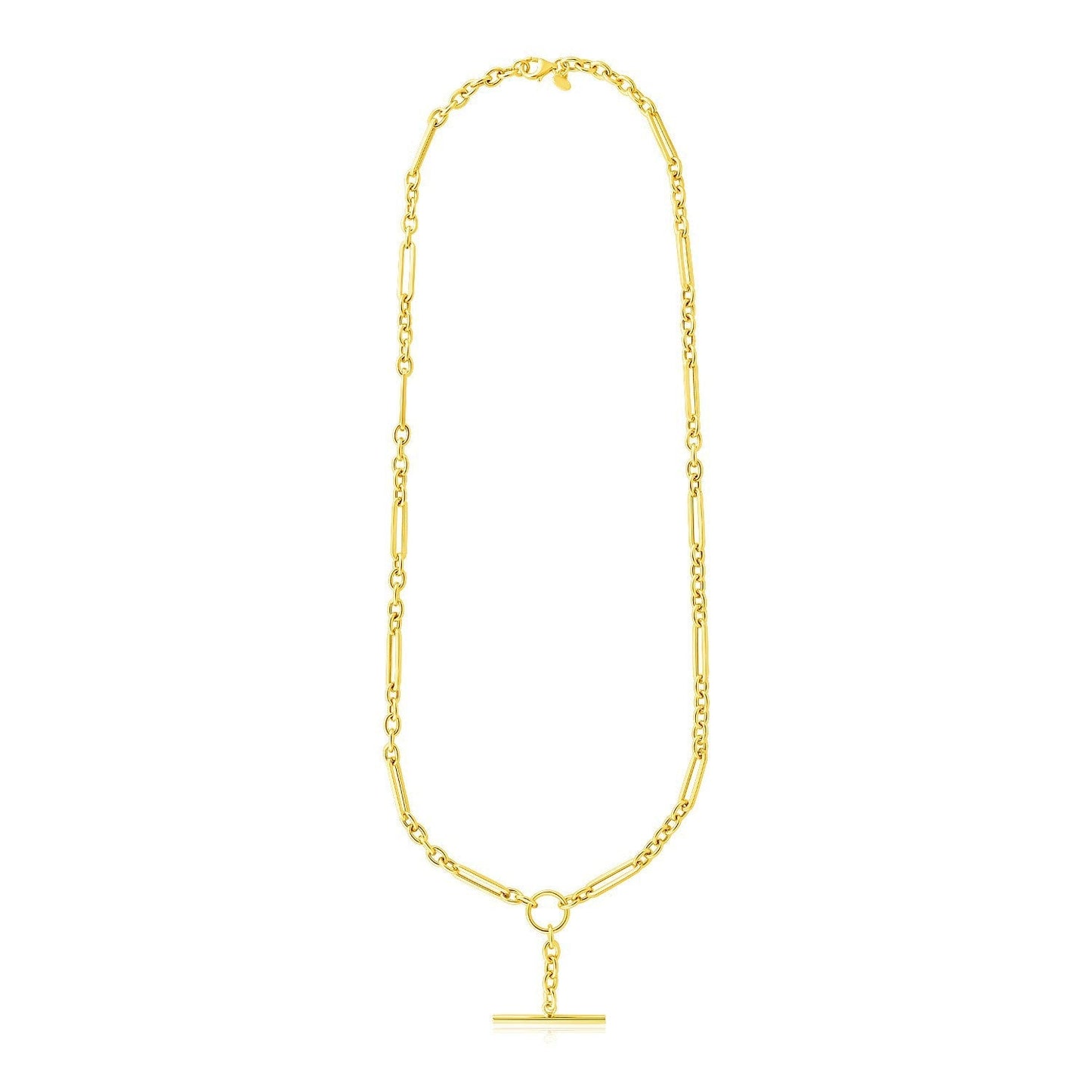 14k Yellow Gold Alternating Oval and Round Chain Necklace with Toggle Bids.com