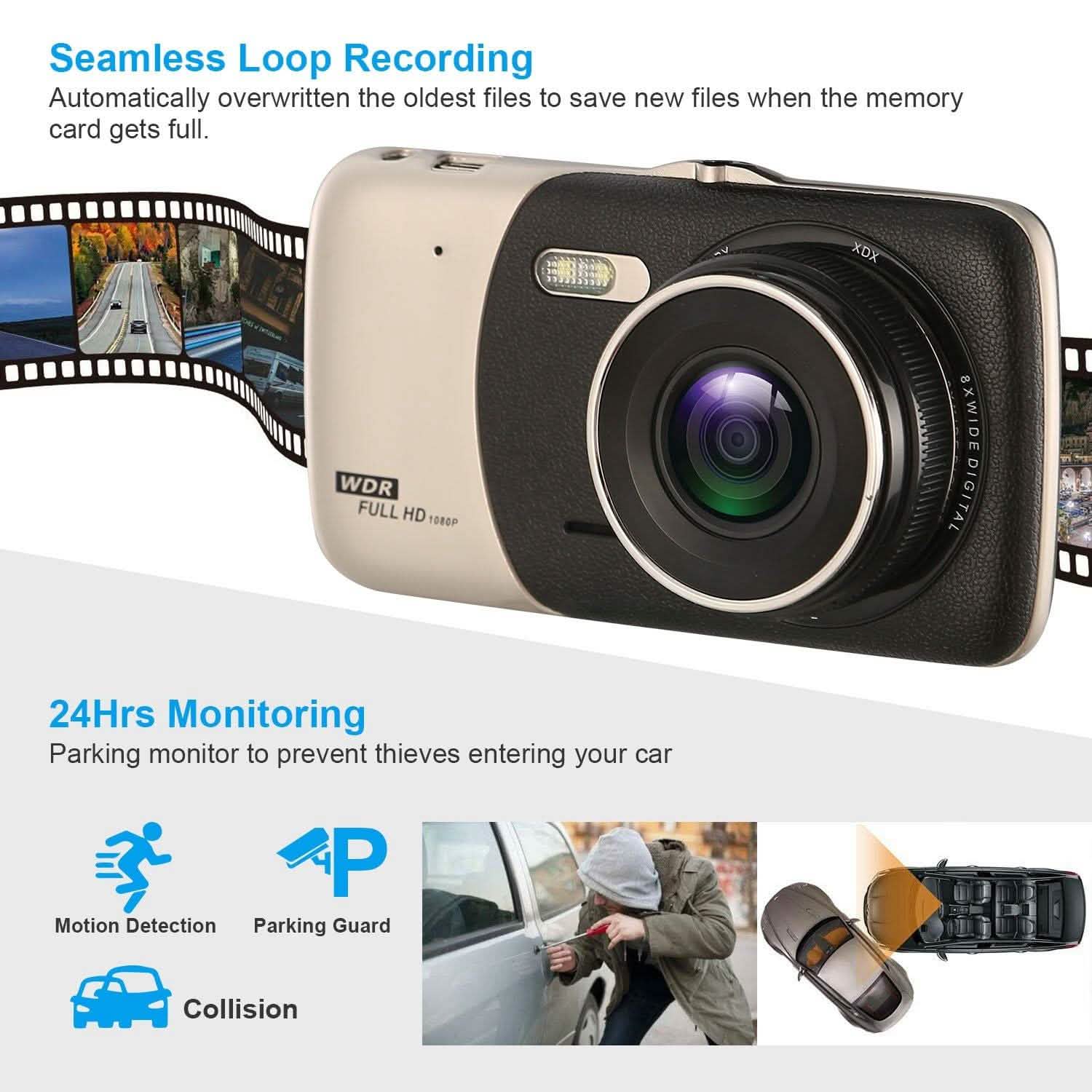 FHD 1080P Dash Cam 4" Screen Dual Cameras DailySale