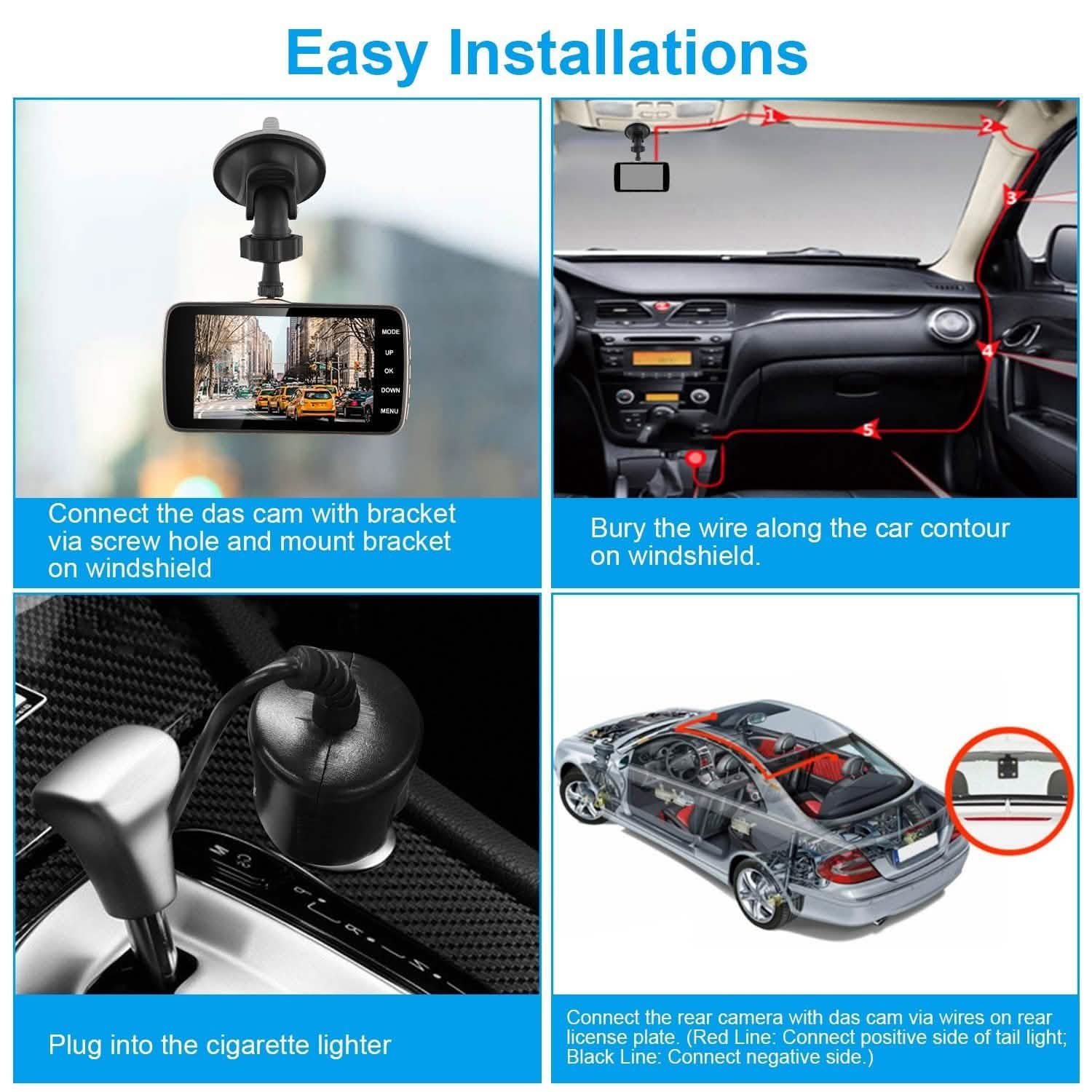 FHD 1080P Dash Cam 4" Screen Dual Cameras DailySale