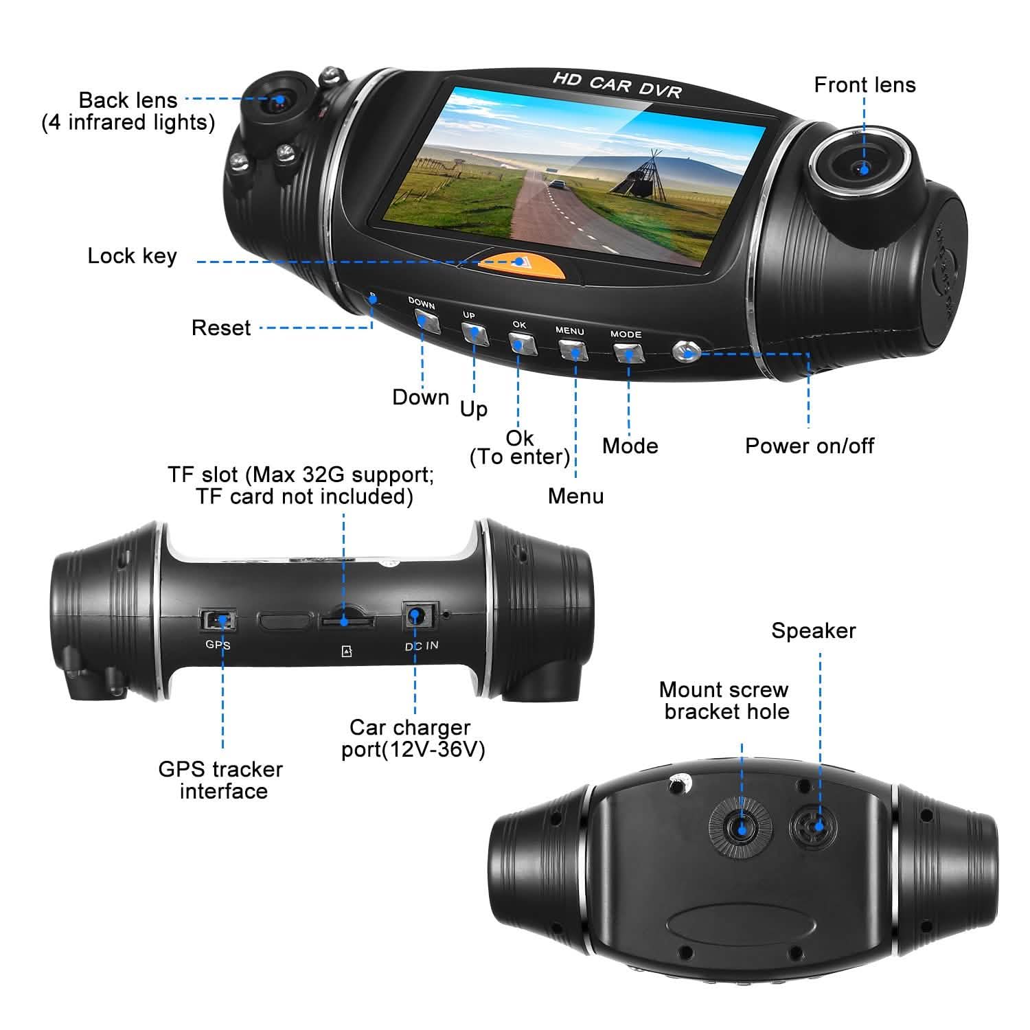 FHD 1080P Dual Lens Car DVR Dash Cam DailySale
