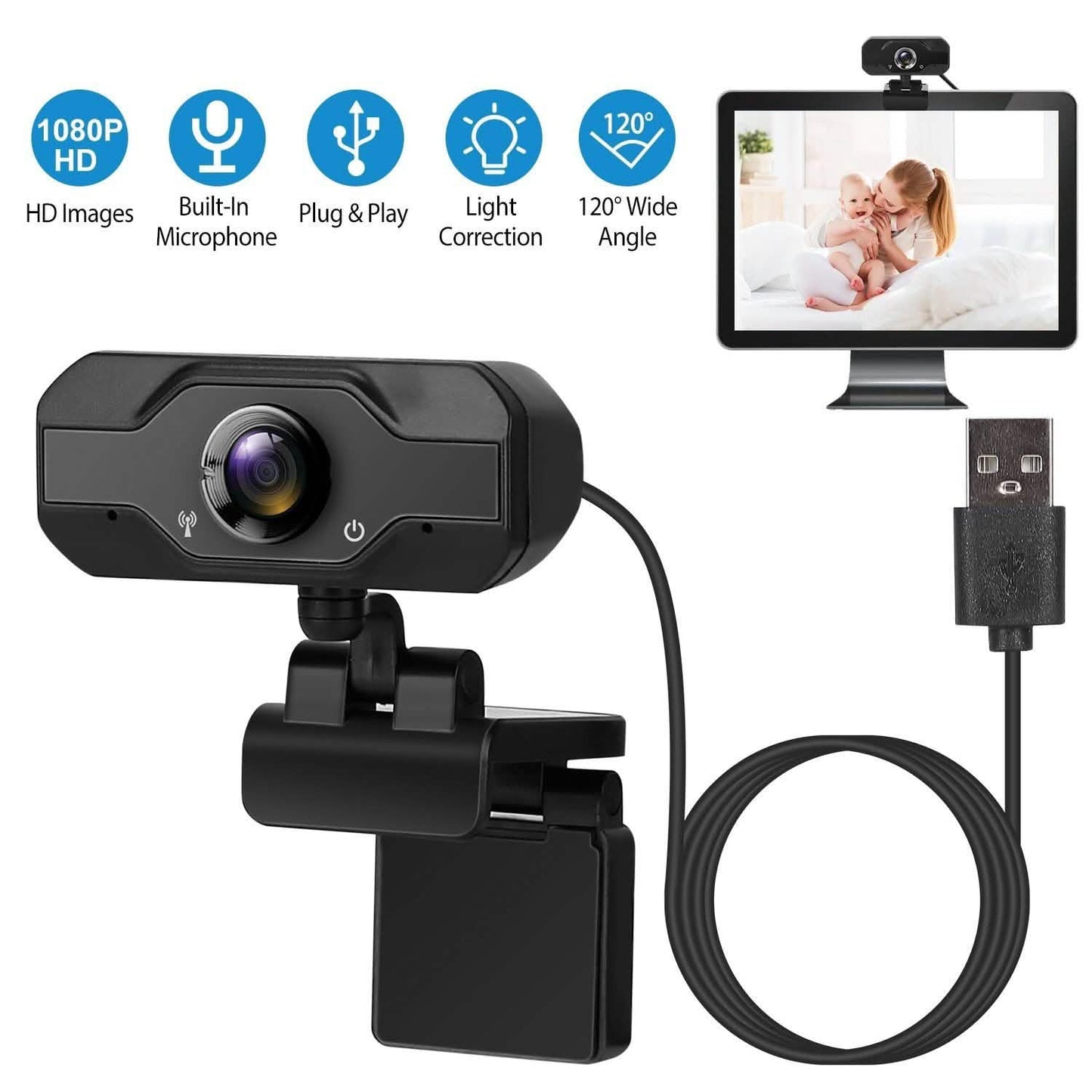 FHD 1080P USB Webcam with 360° Rotatable Clip DailySale
