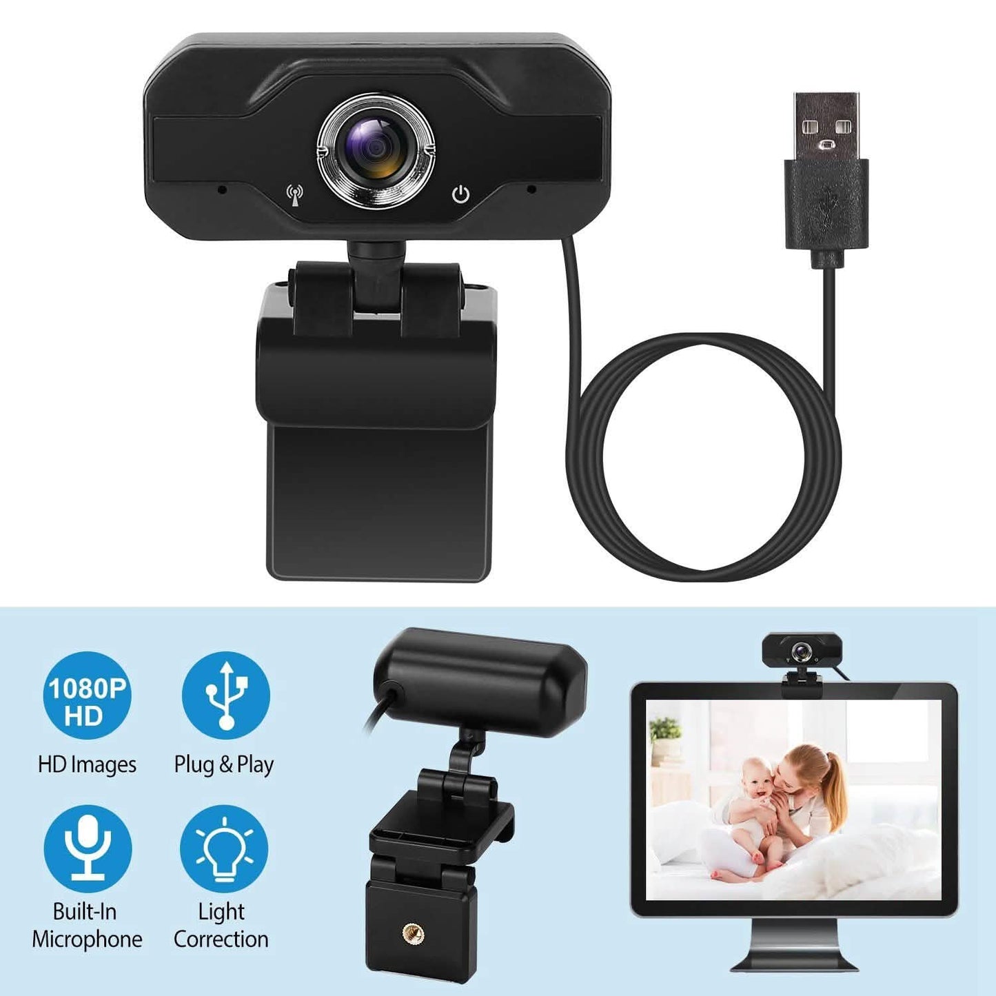 FHD 1080P USB Webcam with 360° Rotatable Clip DailySale