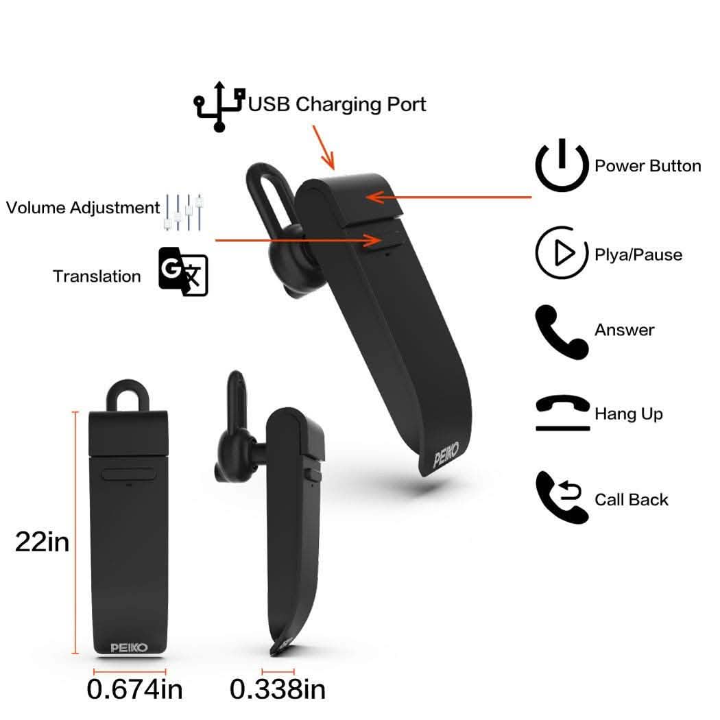 PEIKO World Language Translator Single Earbud – Real-Time Voice Translation DailySale