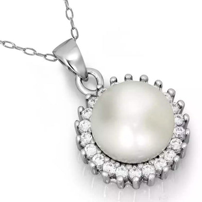 Fine Silver Plated Fancy Pearl Halo Necklace DailySale