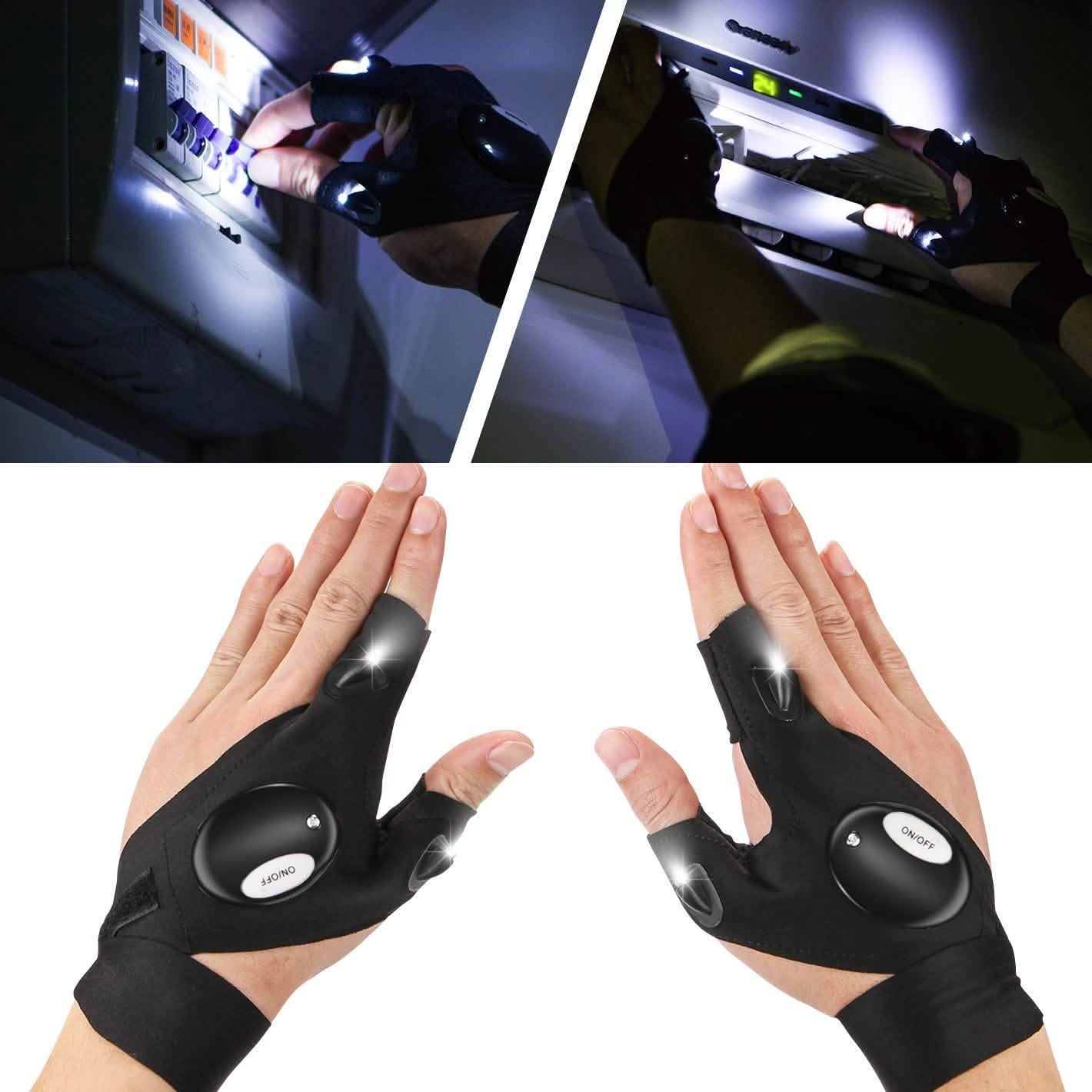 Fingerless LED Flashlight Gloves Auto Repair Fishing Hiking DailySale