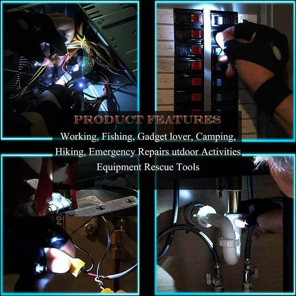 Fingerless LED Flashlight Gloves Auto Repair Fishing Hiking DailySale