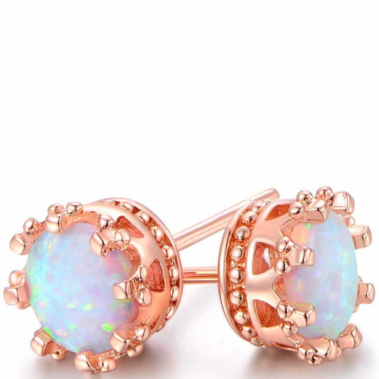 Fire Opal Crown Stud Earrings in 18K Rose Gold Plating DailySale