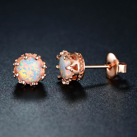 Fire Opal Crown Stud Earrings in 18K Rose Gold Plating DailySale