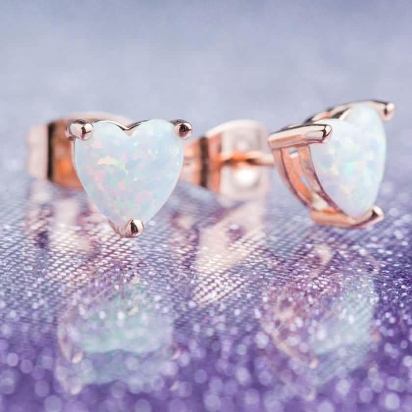 Fire Opal Heart Stud Earrings in 18K Rose Gold Plating DailySale