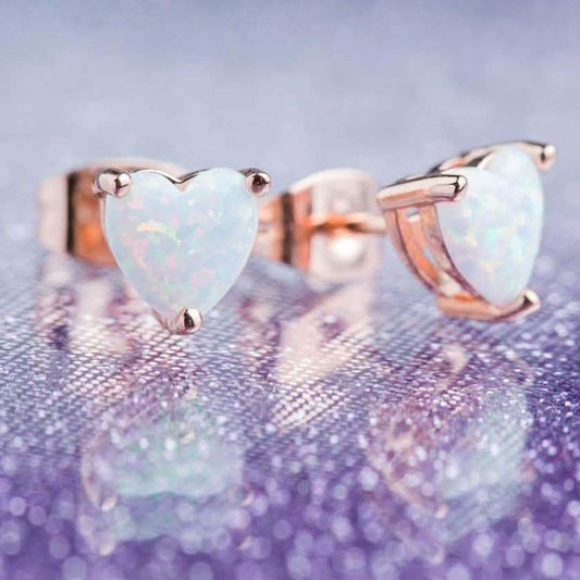 Fire Opal Heart Stud Earrings in 18K Rose Gold Plating DailySale