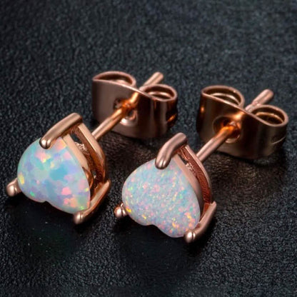 Fire Opal Heart Stud Earrings in 18K Rose Gold Plating DailySale