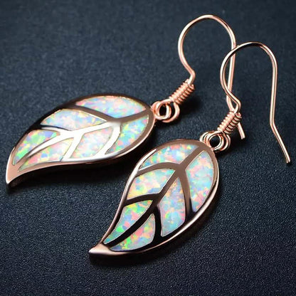Fire Opal Leaf Earrings in 18K Rose Gold Plating by Peermont DailySale