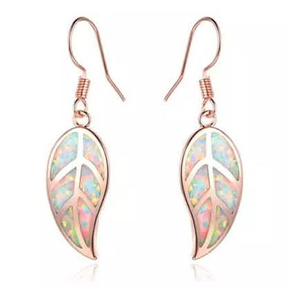 Fire Opal Leaf Earrings in 18K Rose Gold Plating by Peermont DailySale
