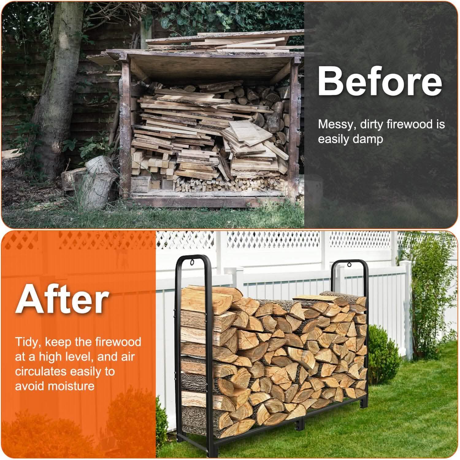 Firewood Log Rack 2500lbs Iron Storage Stacking Rack DailySale