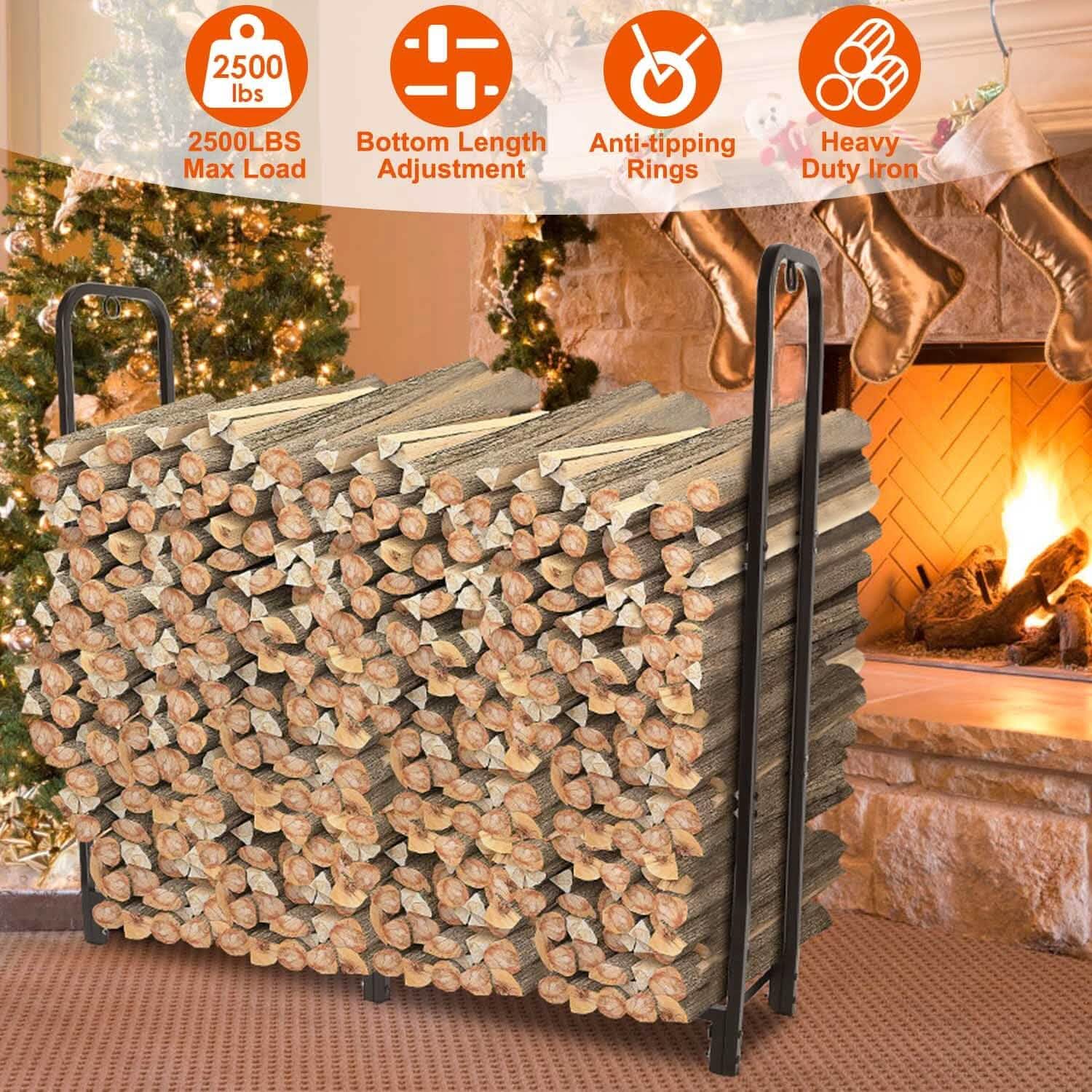 Firewood Log Rack 2500lbs Iron Storage Stacking Rack DailySale
