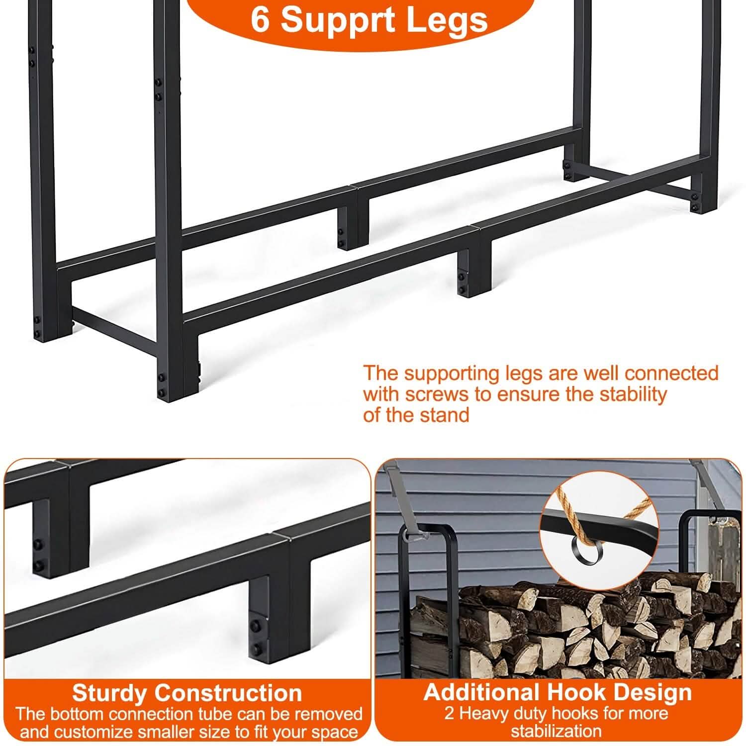 Firewood Log Rack 2500lbs Iron Storage Stacking Rack DailySale