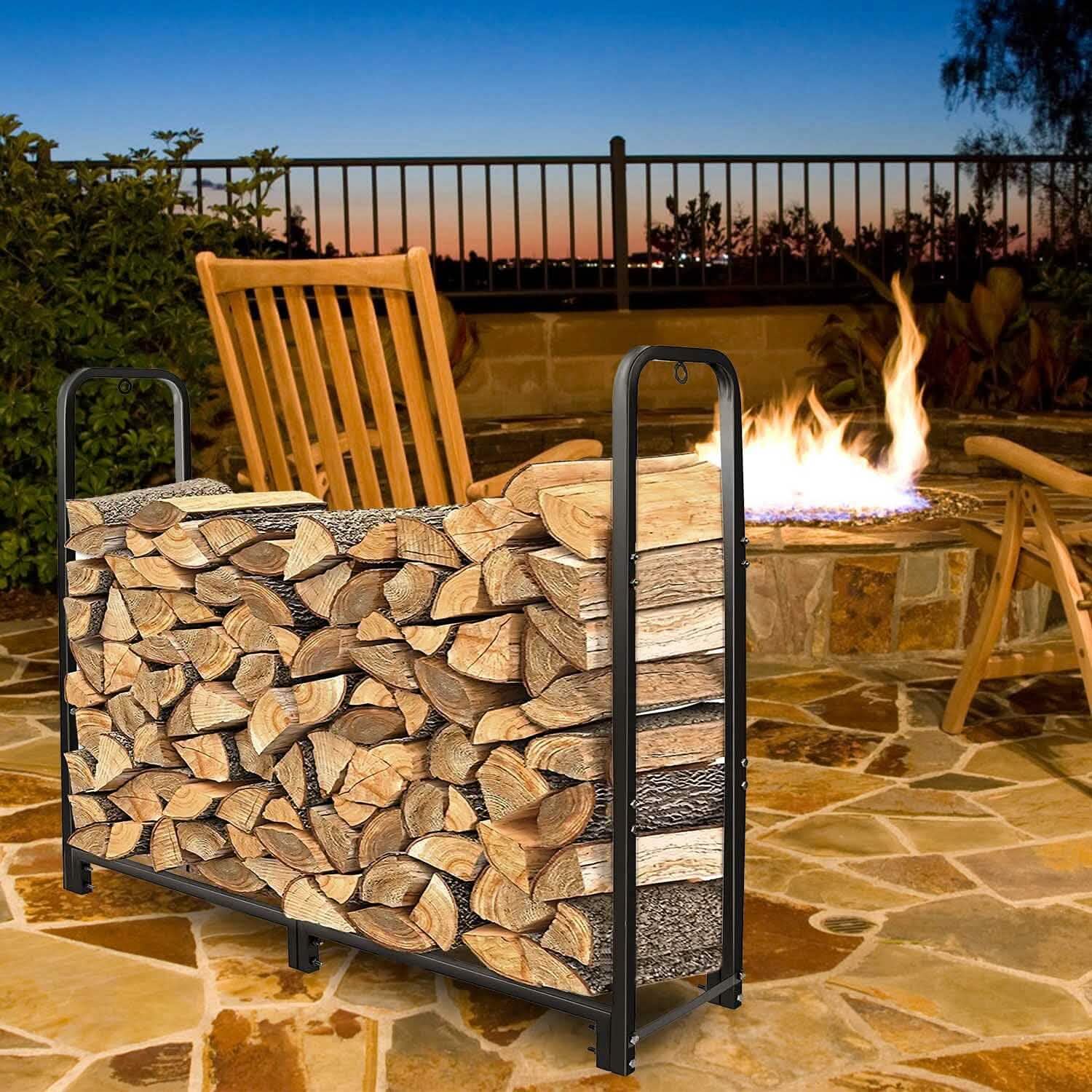 Firewood Log Rack 2500lbs Iron Storage Stacking Rack DailySale
