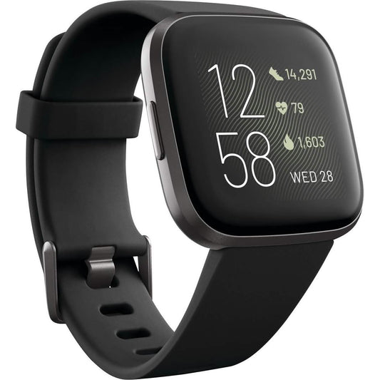 Fitbit - Versa 2 Smartwatch 40mm Aluminum - Black/Carbon with Silicone Band DailySale