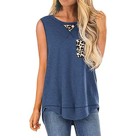 Women's Summer Tank Tops Leopard Pocket Sleeveless Blouse DailySale