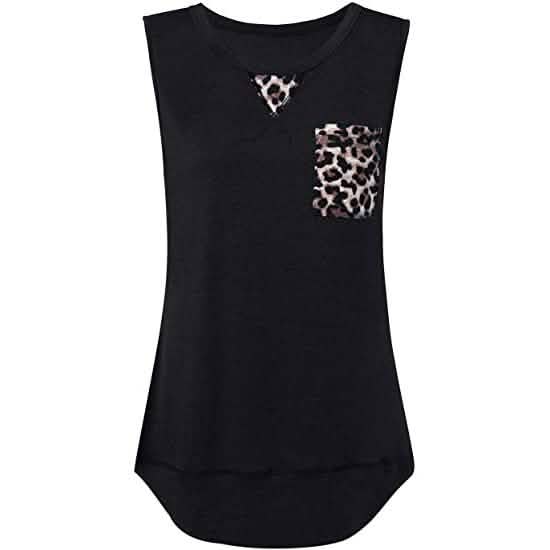 Women's Summer Tank Tops Leopard Pocket Sleeveless Blouse DailySale