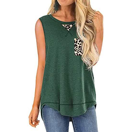Women's Summer Tank Tops Leopard Pocket Sleeveless Blouse DailySale