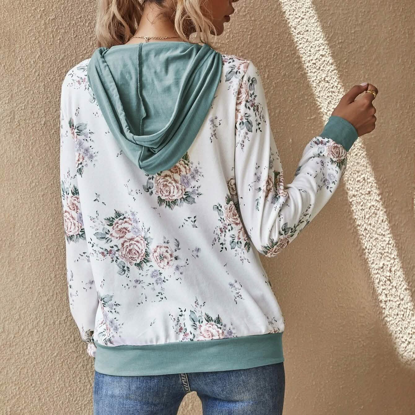 Floral Print Drawstring Hoodie DailySale