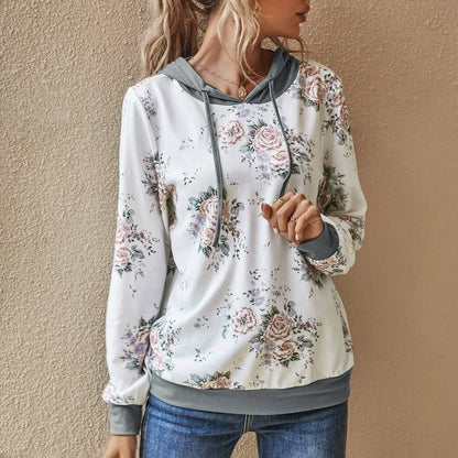Floral Print Drawstring Hoodie DailySale