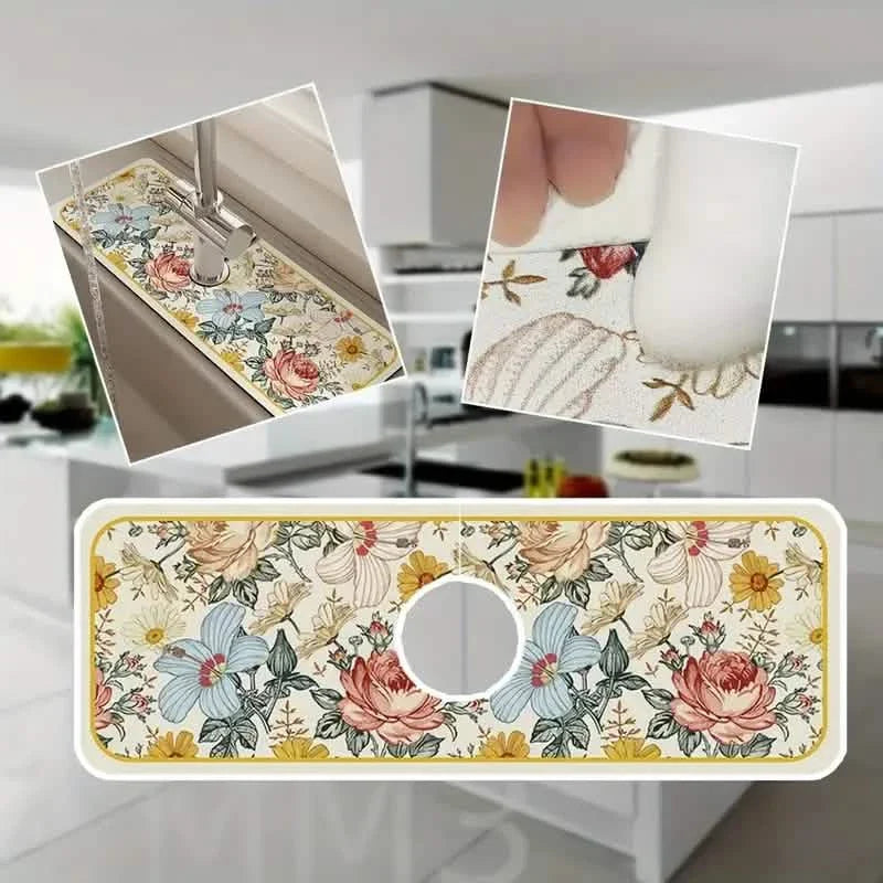 Floral Sink Faucet Absorbent Mat DailySale