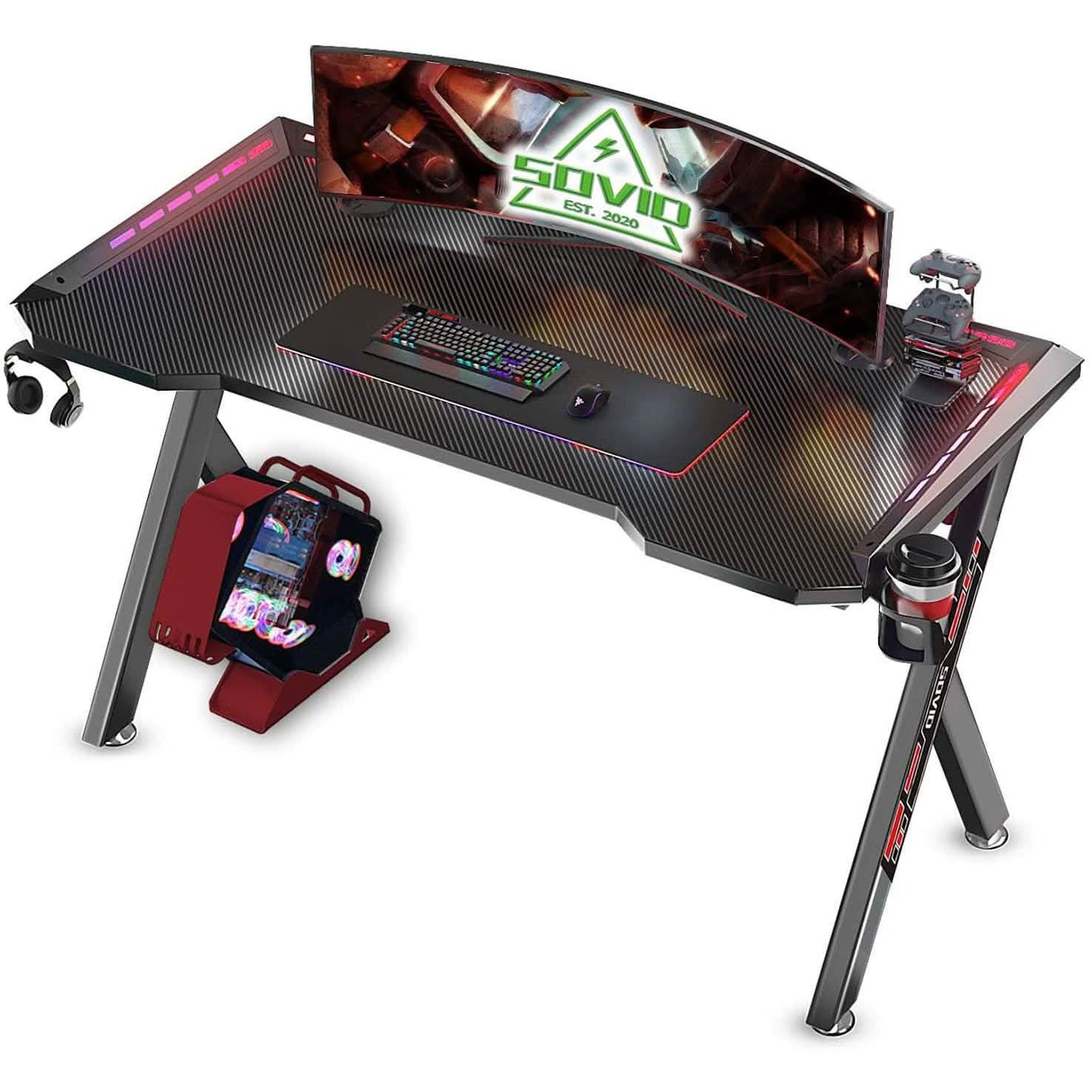 Flusha Gaming Desk with LED RGB Lights DailySale