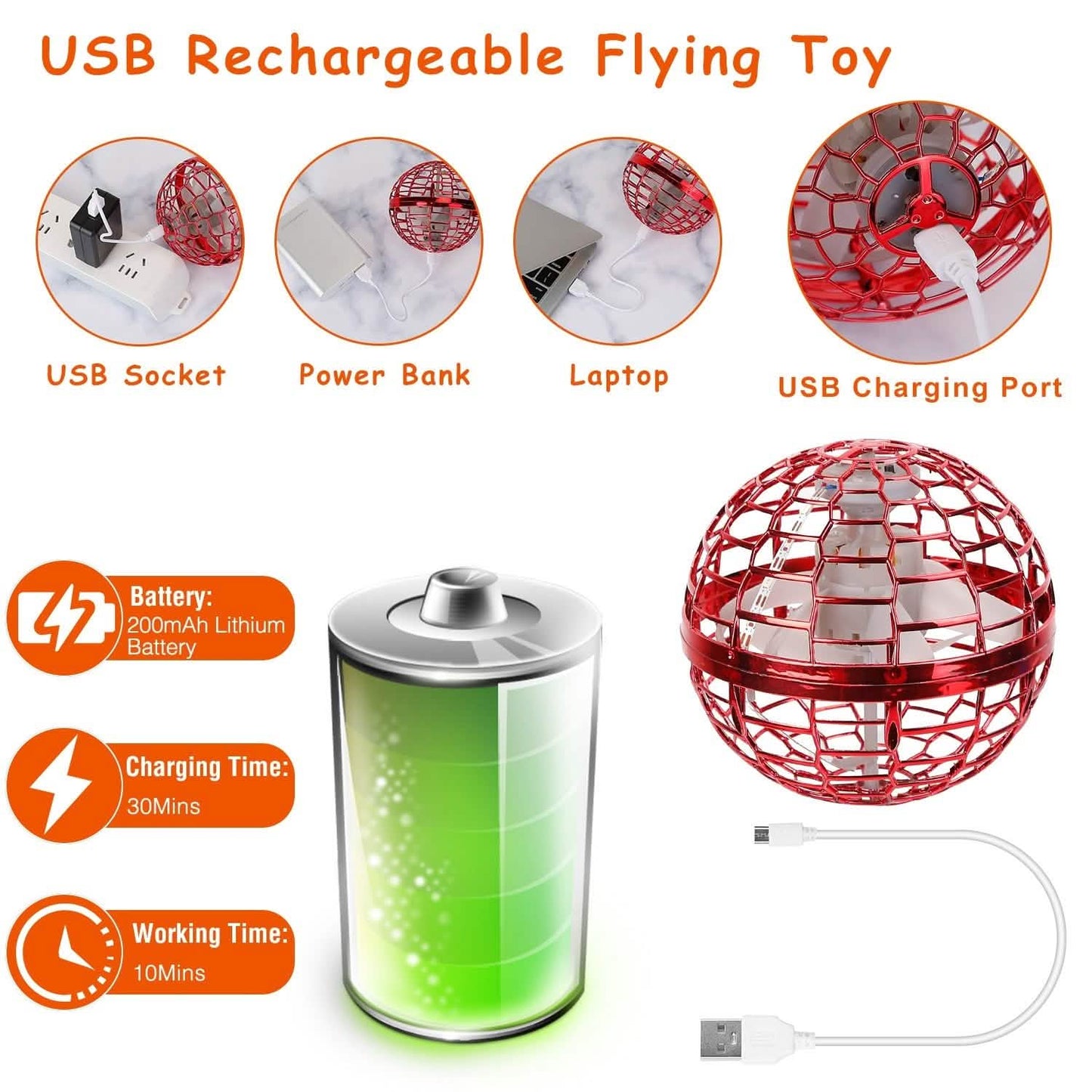 Flying Ball Toys 360¬∞ Rotating Hand Controlled Flying Orb Hover Ball with RGB Lights DailySale