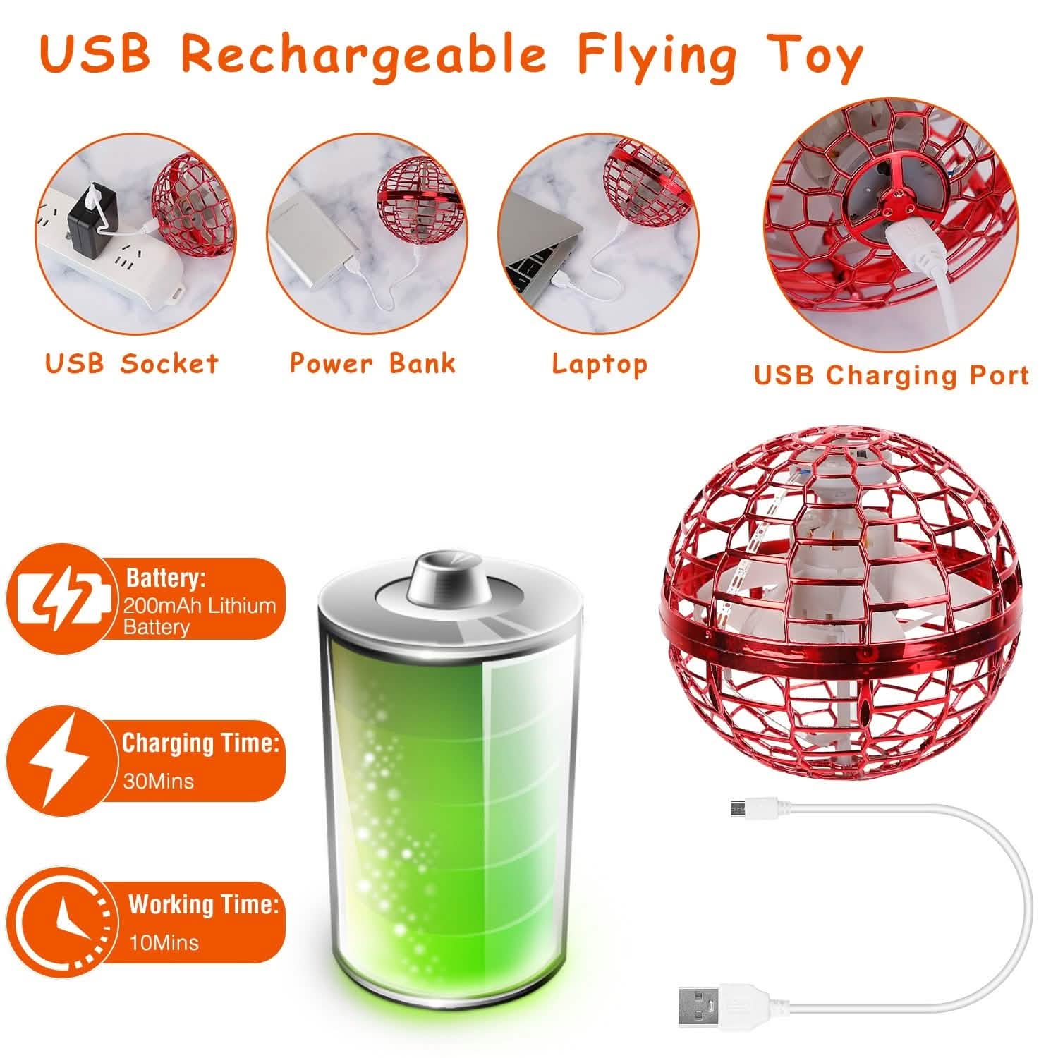 Flying Ball Toys 360¬∞ Rotating Hand Controlled Flying Orb Hover Ball with RGB Lights DailySale