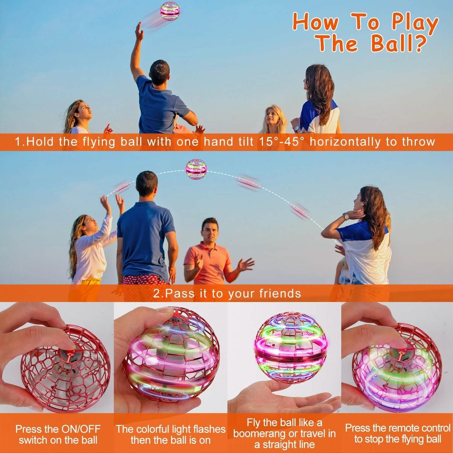 Flying Ball Toys 360¬∞ Rotating Hand Controlled Flying Orb Hover Ball with RGB Lights DailySale