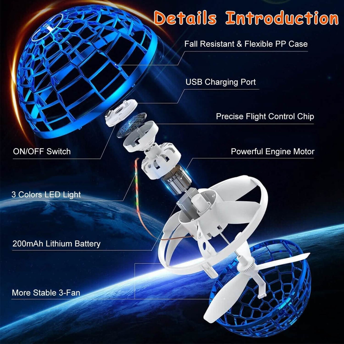 Flying Ball Toys 360¬∞ Rotating Hand Controlled Flying Orb Hover Ball with RGB Lights DailySale