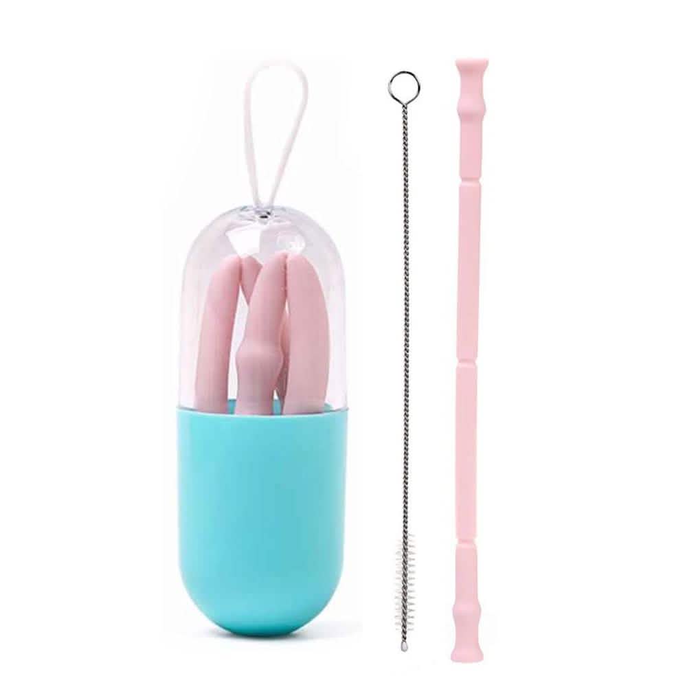 Foldable And Reusable Silicone Drinking Straw With Case DailySale