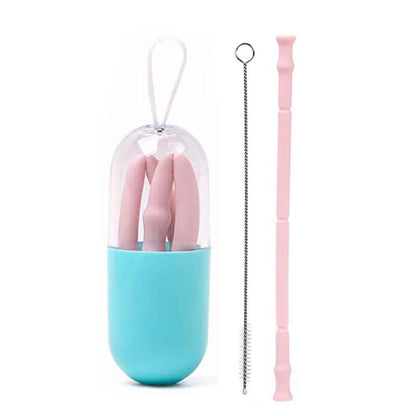 Foldable And Reusable Silicone Drinking Straw With Case DailySale