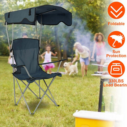 Foldable Beach Canopy Chair Sun Protection with Cup Holder DailySale