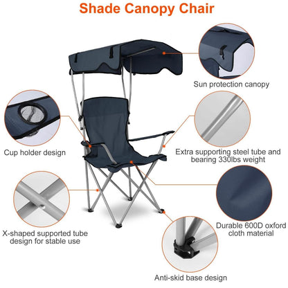Foldable Beach Canopy Chair Sun Protection with Cup Holder DailySale