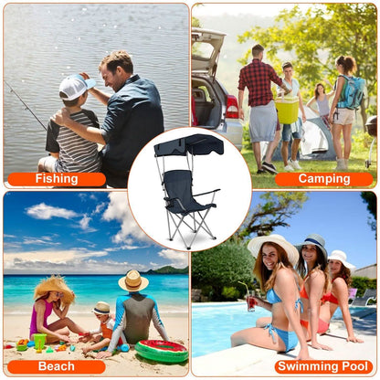 Foldable Beach Canopy Chair Sun Protection with Cup Holder DailySale
