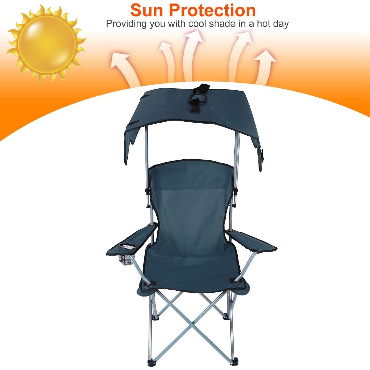 Foldable Beach Canopy Chair Sun Protection with Cup Holder DailySale