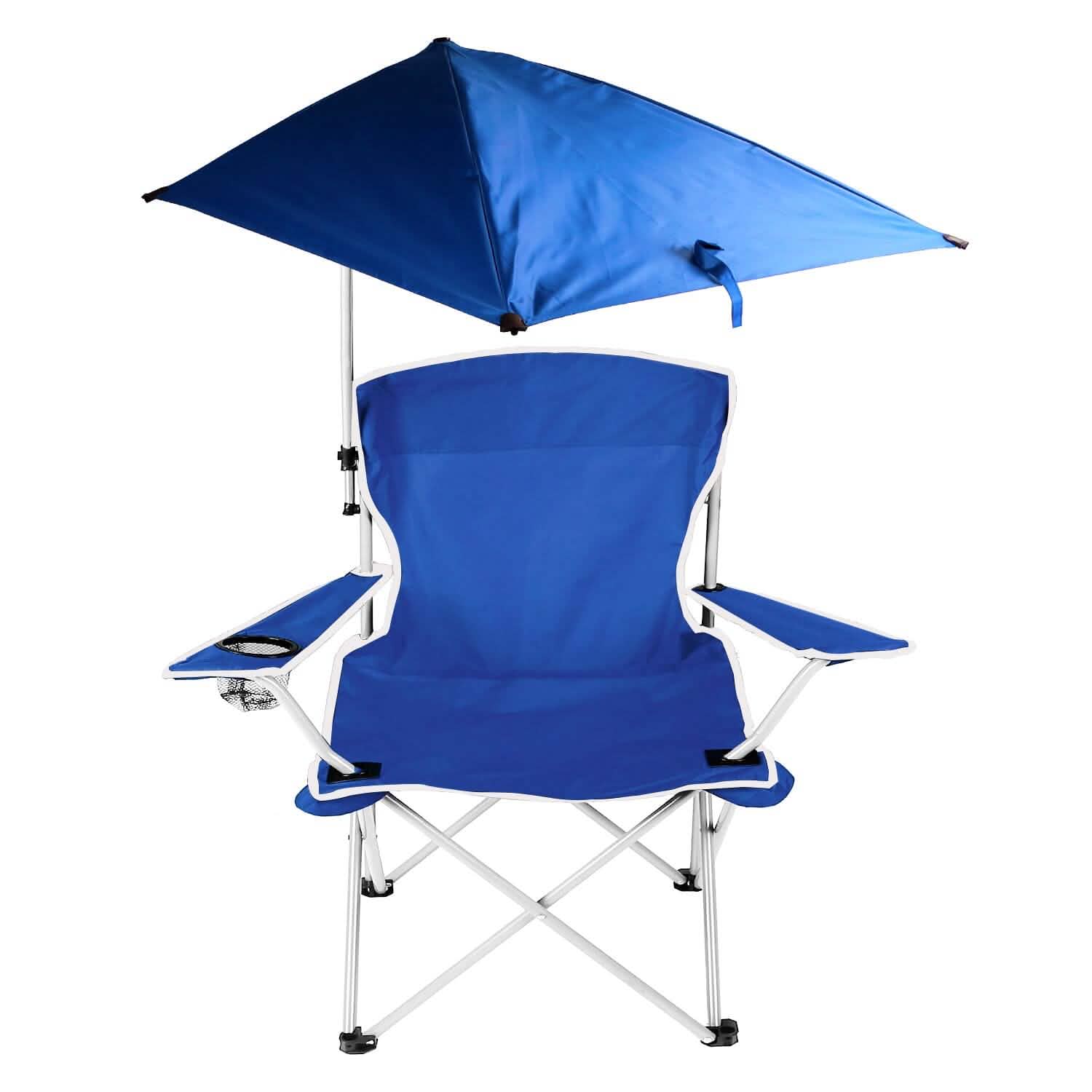Foldable Beach Chair with Detachable Armrest Adjustable Canopy Stool with Cup Holder DailySale
