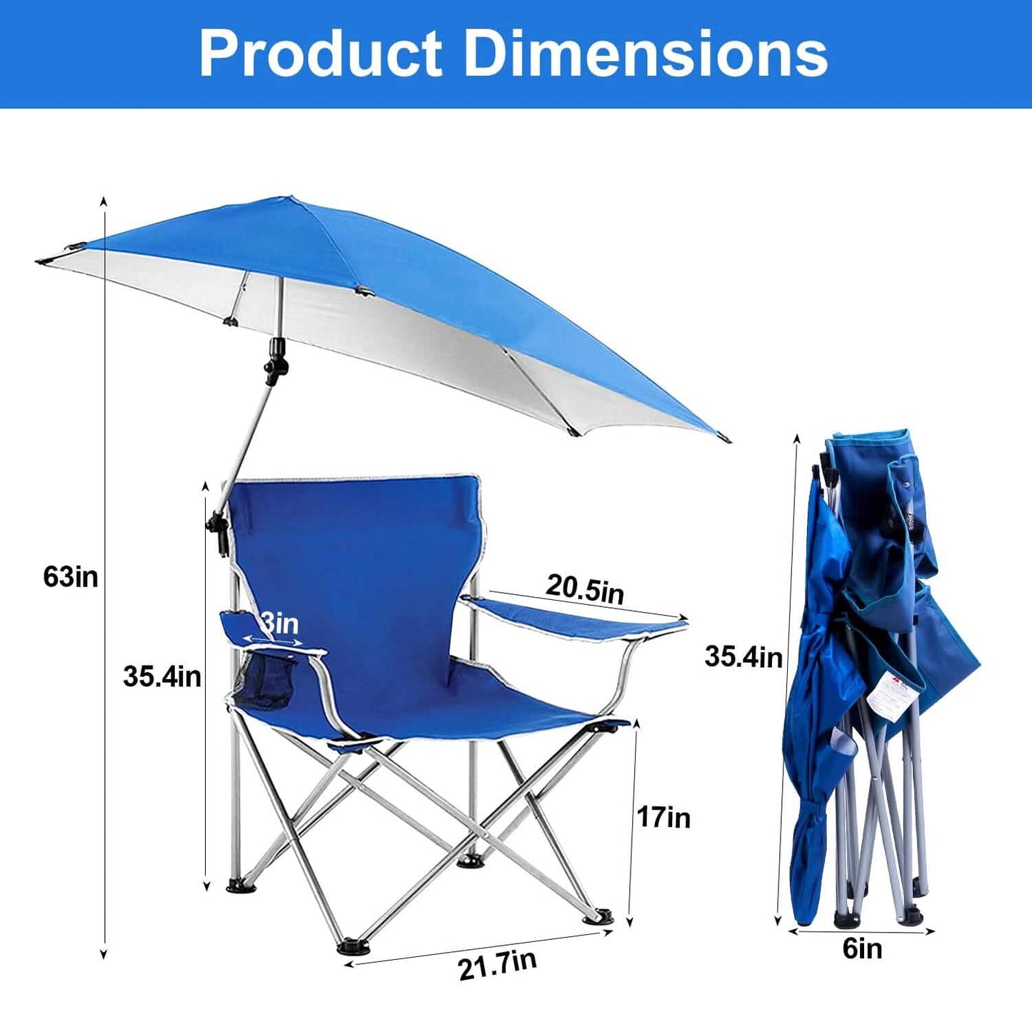 Foldable Beach Chair with Detachable Armrest Adjustable Canopy Stool with Cup Holder DailySale