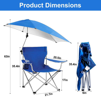 Foldable Beach Chair with Detachable Armrest Adjustable Canopy Stool with Cup Holder DailySale