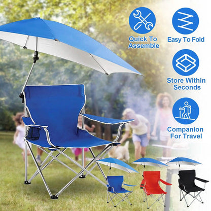 Foldable Beach Chair with Detachable Armrest Adjustable Canopy Stool with Cup Holder DailySale