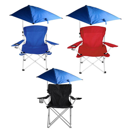 Foldable Beach Chair with Detachable Armrest Adjustable Canopy Stool with Cup Holder DailySale
