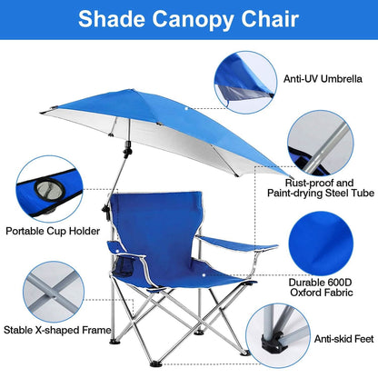 Foldable Beach Chair with Detachable Armrest Adjustable Canopy Stool with Cup Holder DailySale