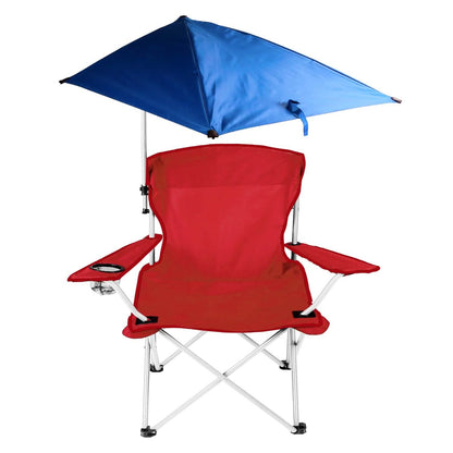 Foldable Beach Chair with Detachable Armrest Adjustable Canopy Stool with Cup Holder DailySale