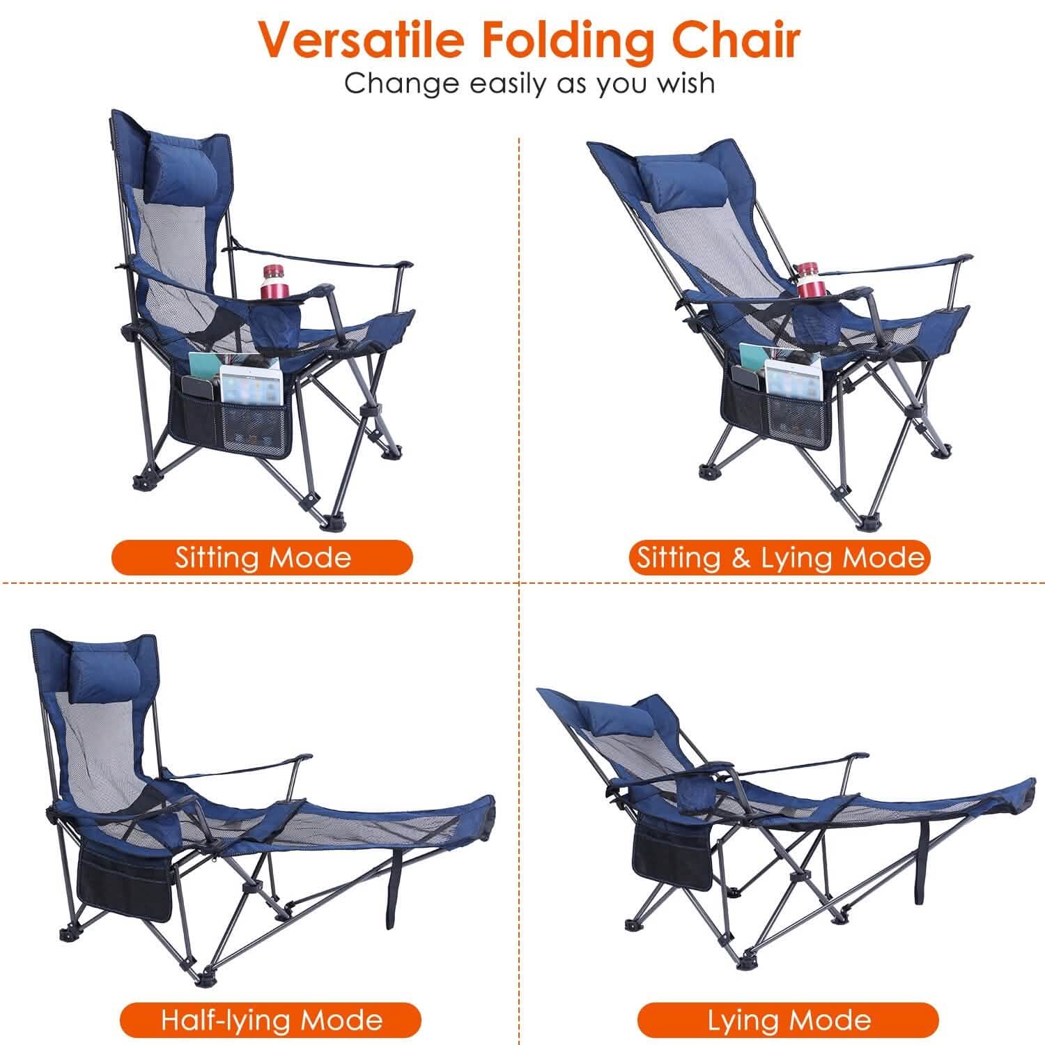 Foldable Camping Chair Heavy Duty Steel Lawn Chair with Reclining Backrest Angle DailySale